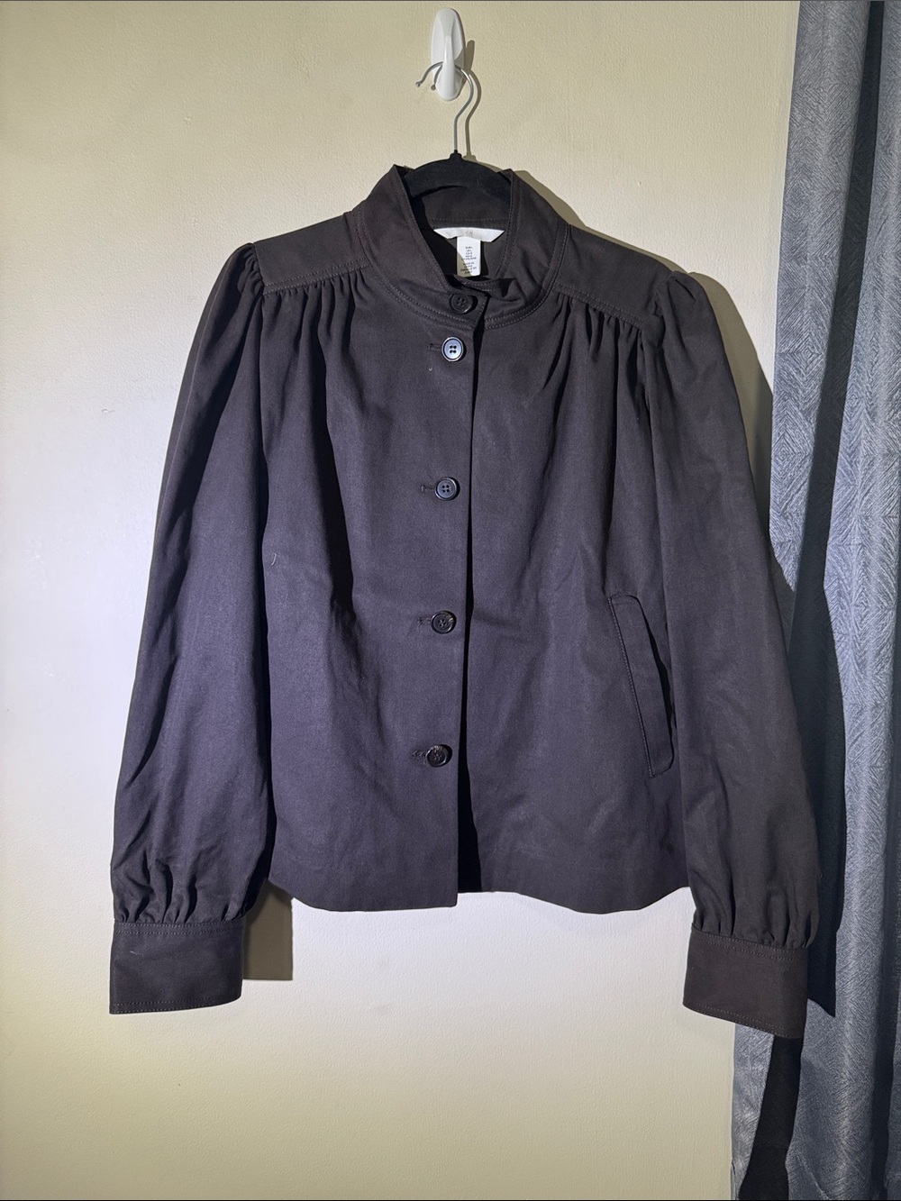 Women's Black Button-Front Jacket - Classic Stand Collar